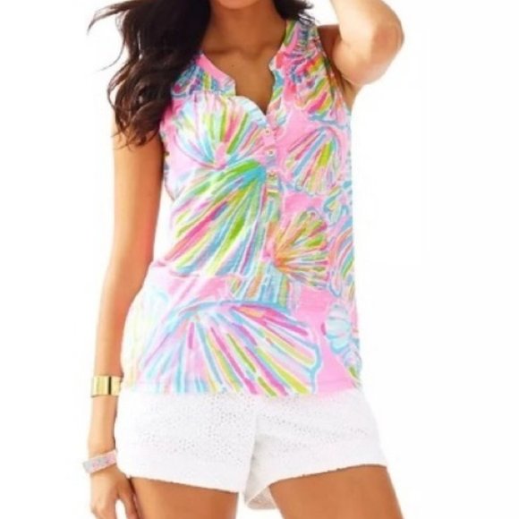 Lilly Pulitzer Tops - LILLY PULITZER Pink Shell Essie Sleeveless Top XXS